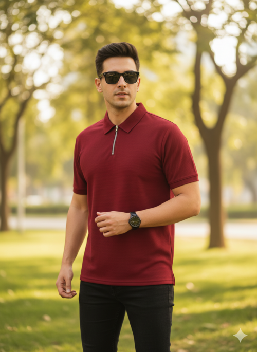 Hellknit Men's Premium Slim Fit Quarter-Zip Polo Shirt