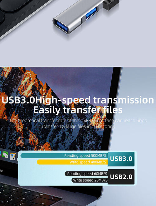 USB-C Type C to USB 3.0 4 Port Hub Splitter For PC Mac Phone MacBook