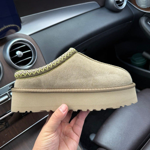 Platform Furry Womens Slides Slip-on Genuine Suede Womens Shoes