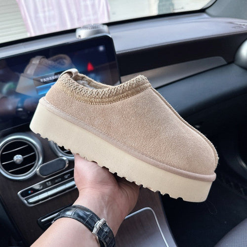 Platform Furry Womens Slides Slip-on Genuine Suede Womens Shoes