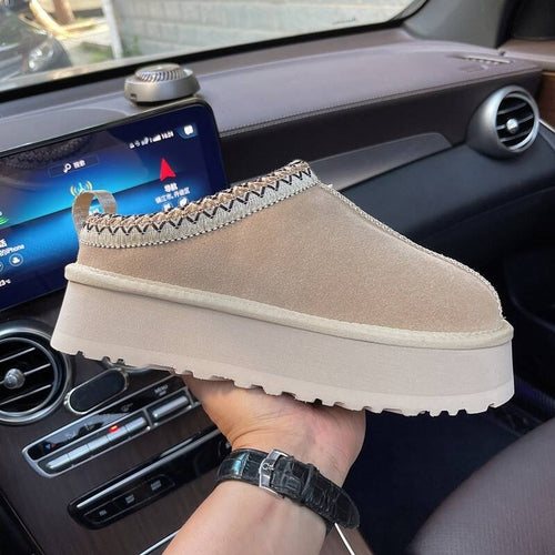Platform Furry Womens Slides Slip-on Genuine Suede Womens Shoes
