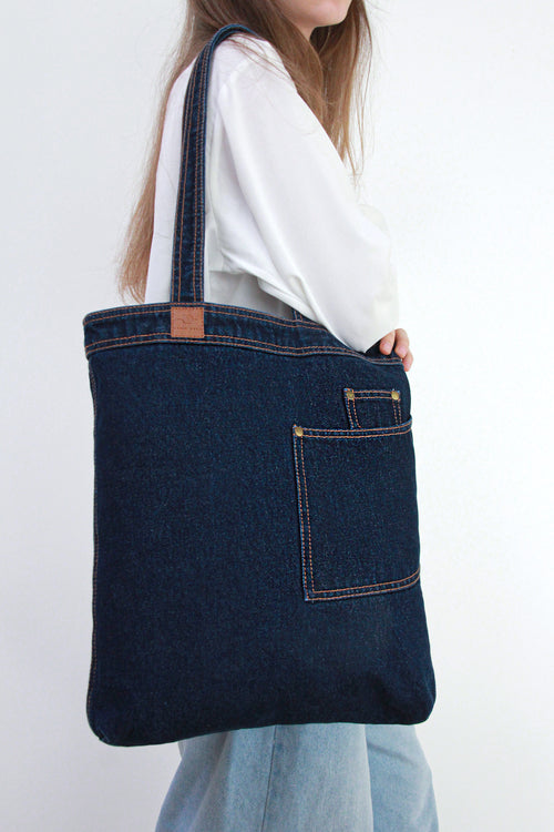 Tote bag with jean type pockets, Heavyweight denim, DenimDeko