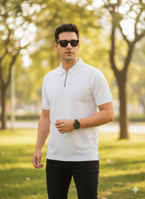 Hellknit Men's Premium Slim Fit Quarter-Zip Polo Shirt