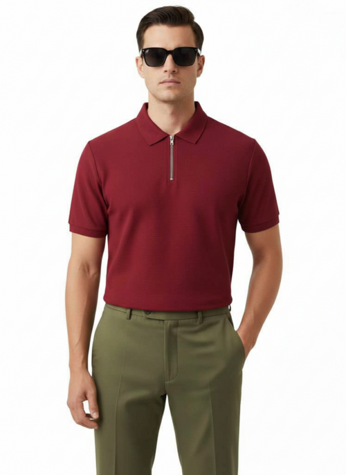 Hellknit Men's Premium Slim Fit Quarter-Zip Polo Shirt