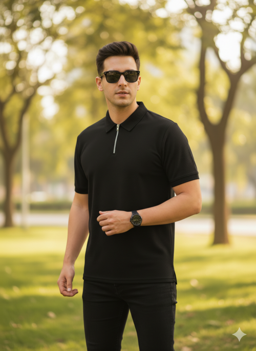Hellknit Men's Premium Slim Fit Quarter-Zip Polo Shirt