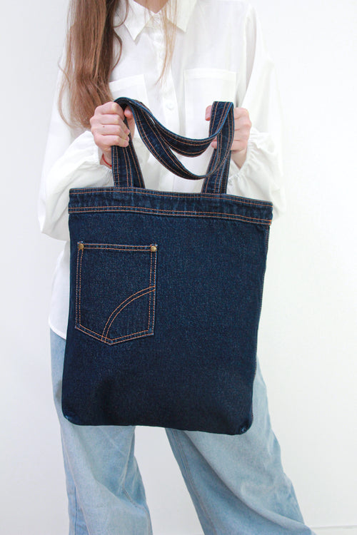 Tote bag with jean type pockets, Heavyweight denim, DenimDeko