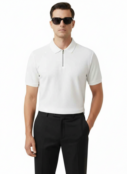 Hellknit Men's Premium Slim Fit Quarter-Zip Polo Shirt