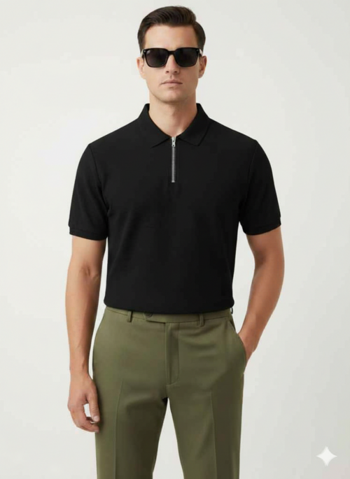 Hellknit Men's Premium Slim Fit Quarter-Zip Polo Shirt