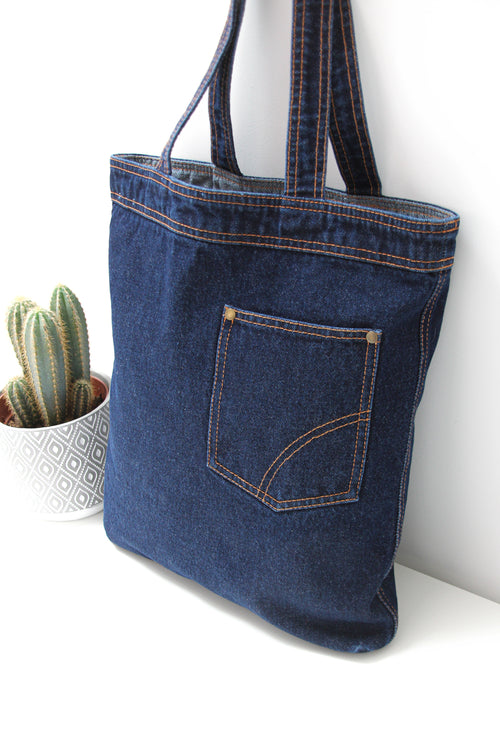 Tote bag with jean type pockets, Heavyweight denim, DenimDeko