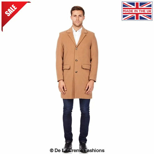 De La Creme MAN - Men's Single Breasted Wool Mix Overcoat