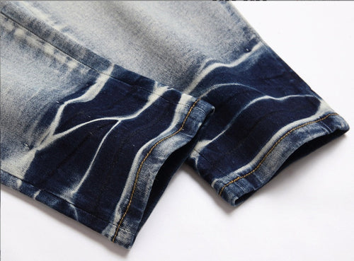 25 Edition – Men’s Slim Fit Ripped Jeans with Light-Wash & Patchwork