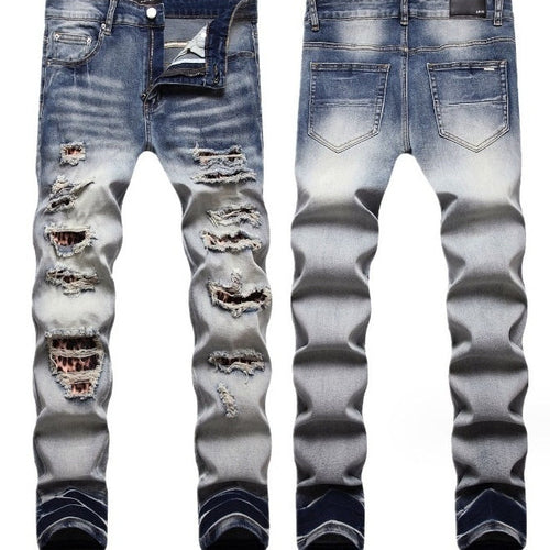 25 Edition – Men’s Slim Fit Ripped Jeans with Light-Wash & Patchwork