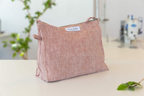 Melange Burgundy linen large makeup bag | 44391332