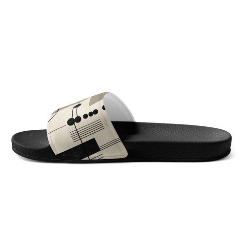Mens Slide Sandals - Abstract Black Beige Brown Geometric Shapes