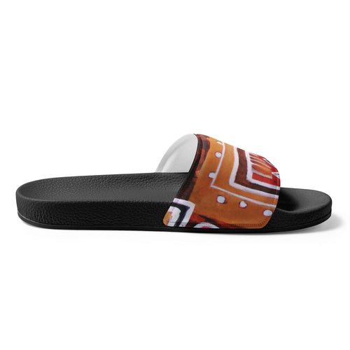 Mens Slide Sandals - Brown Orange Green Aztec Pattern