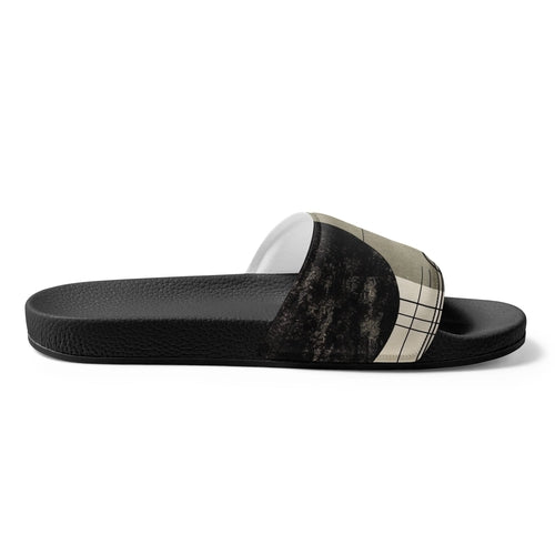 Mens Slide Sandals - Abstract Black Beige Brown Geometric Shapes