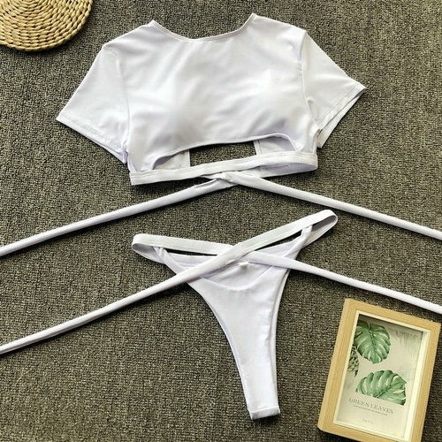 Sexy Swimwear Women Neon Bikini 2019 Mujer Knot Crop Top Bikini Set 2