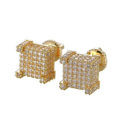 Hip Hop Earrings for Men Gold Silver Iced Out CZ Square Stud Earring
